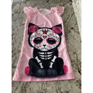 Sugar Skull Black Cat Pink Girls Dress size 2/4  No Tag New
